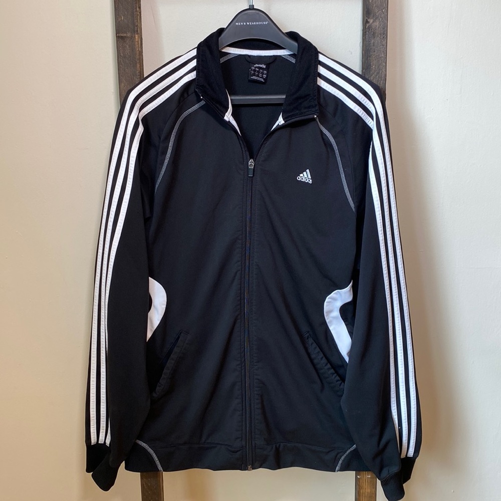 Adidas retro jacket size L, black with white stripes